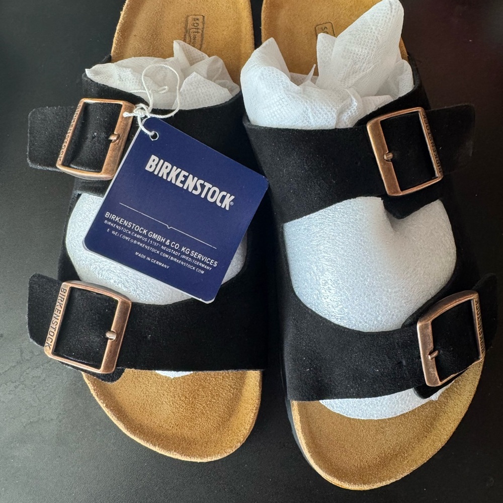 Birkenstock Black and Tan Sandals with Buckles